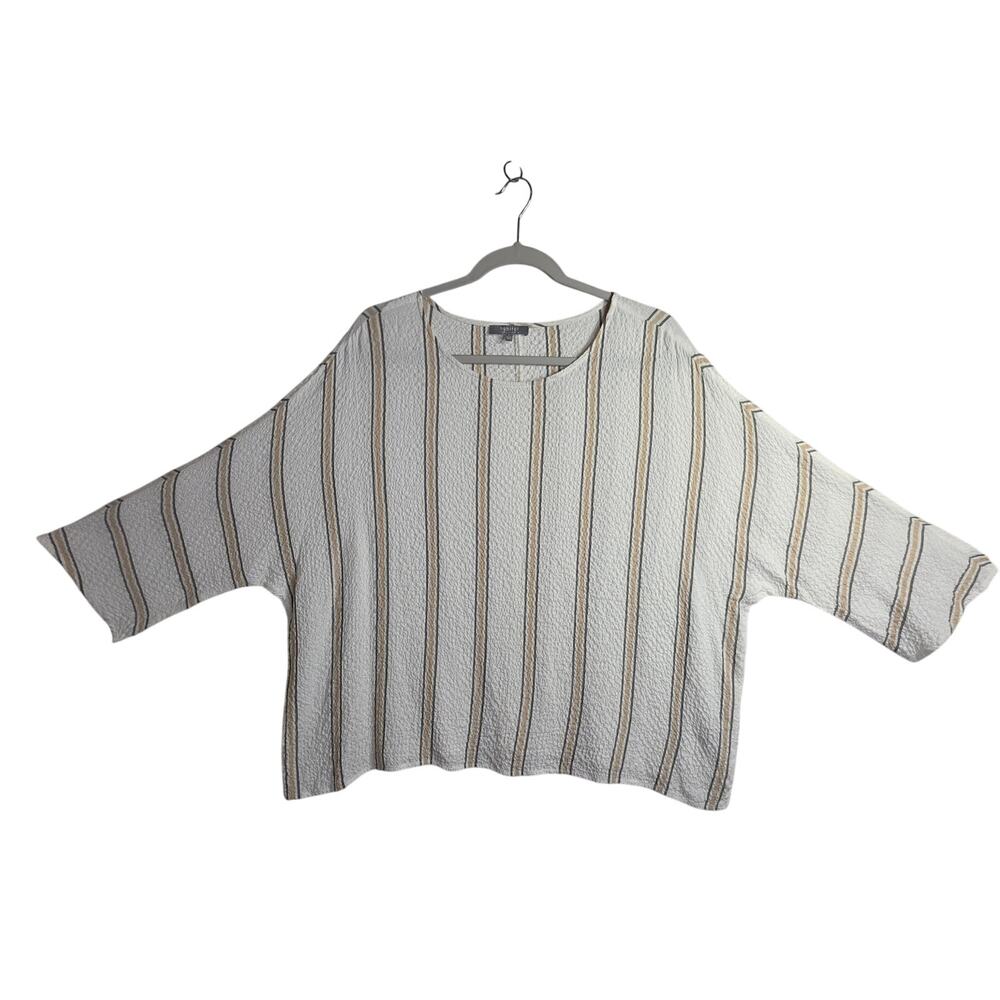 Habitat SzL white n Beige striped Art to wear Blouse. Flowy. Relaxing‎  Vacation